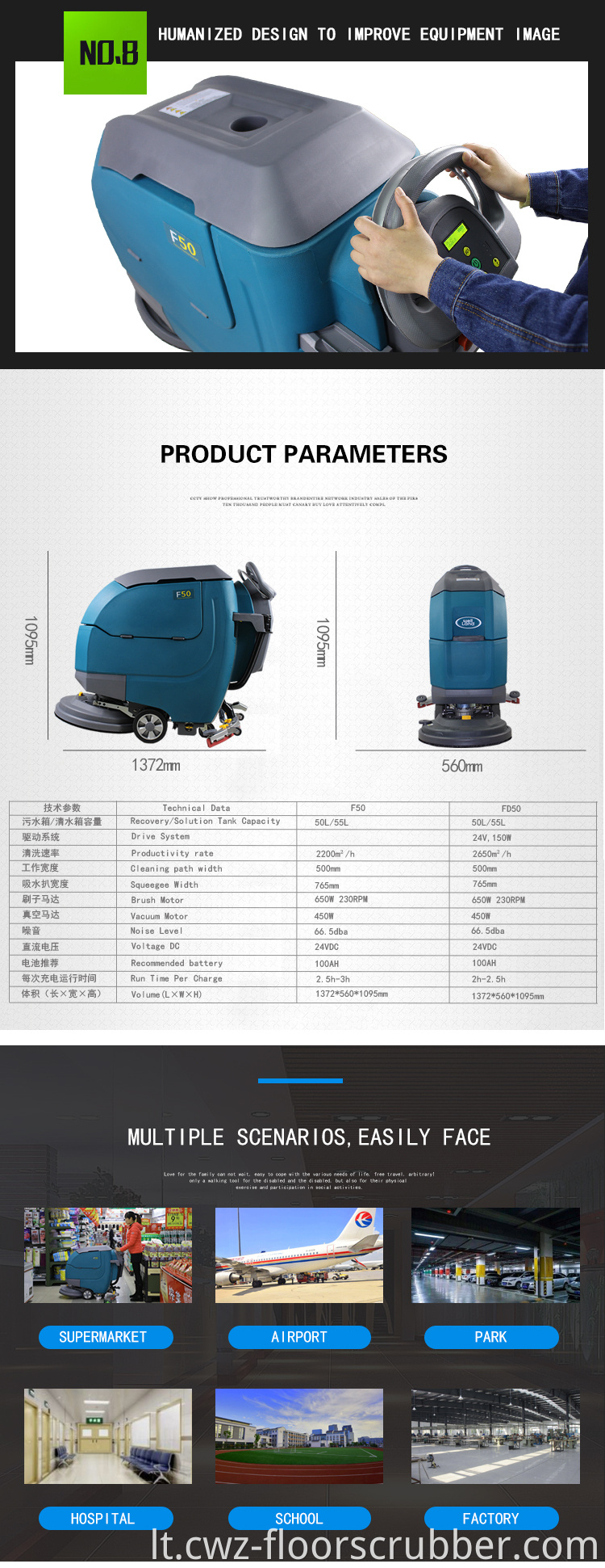 WL komercinė pramoninė grindų valymo skalbimo mašina